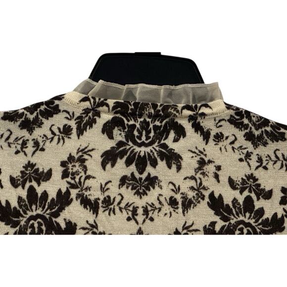 Cynthia Rowley Black & Cream Button Up 100% Merino Wool Cardigan Lace Trim: S - Picture 5 of 11